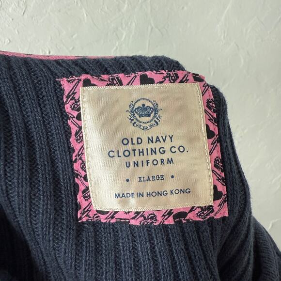 Vintage Y2K Old Navy Women's Sweater XS Cable Knit Hooded Navy Cotton X4-25 - Picture 6 of 7